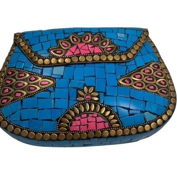 Ramla Handbags - NEW Ramla, Blue and Pink Mosaic Purse